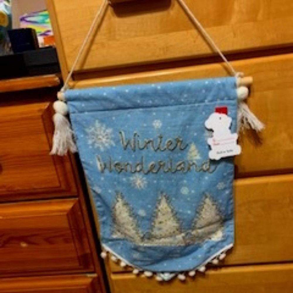Cotton and linen Winter Wonderland hanging flag